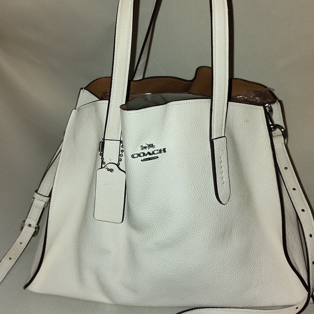 Coach Ivory Leather Tote with Silver Accents